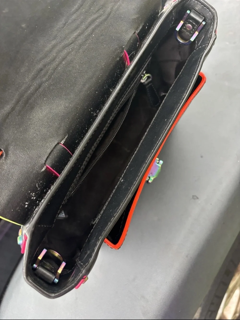 Michael Kors Black Satchel with Iridescent Hardware and Red Trim